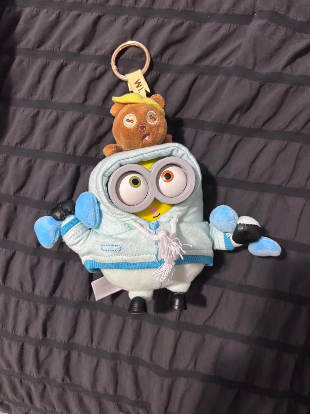 Minions Plush Keychain with Light Blue Hoodie
